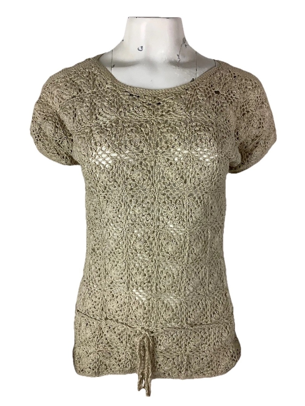 Vintage SK Imports Sz M Hand Crochet 100% Cotton Boho Festival 70's Look Top
